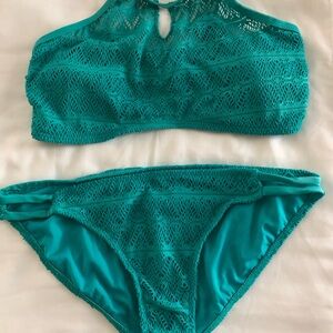 OP Teal Lace High-Neck Bikini Set